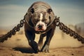 Energetic Pitbull running sand. Generate ai