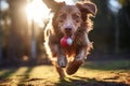 An energetic puppy delightfully engaged in play, chasing and enjoying a ball toy Royalty Free Stock Photo