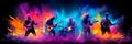 Energetic risographic illustration of a music band performing on stage, with dynamic movements and electrifying