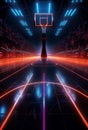 Energetic side angle 3D rendering reveals a neon basketball fields dynamic layout