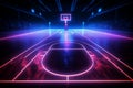 Energetic side angle 3D rendering reveals a neon basketball fields dynamic layout