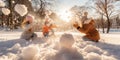 An energetic snowball fight among friends in a winter park Royalty Free Stock Photo