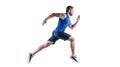 Energetic sportsman runner running in studio. Sportsman runner running wearing sportswear.