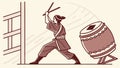 Energetic taiko drummer performing with a powerful dynamic rhythm, vector design Generative AI Royalty Free Stock Photo