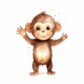 Energetic Watercolor Illustration Of A Cute Monkey
