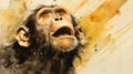 Energetic Watercolor Portrait Of Cartoon Chimp In Surreal Theatrics Style Royalty Free Stock Photo