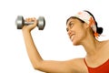 Energetic woman lifting weights at fitness