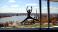 Energetic yoga silhouette with autumn look.