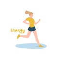 Energetic young woman running. Energy vector icon.