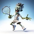 Energetic Zombie Tennis Player: A Satirical Caricature In 3d