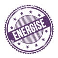 ENERGISE text written on purple indigo grungy round stamp