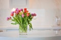 Energizing and colorful tulip flowers in a clean kitchen