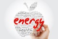 ENERGY apple word cloud with marker, health concept background Royalty Free Stock Photo