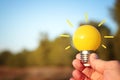 energy and business concept image. Creative idea and innovation. light bulb metaphor in front of the nature Royalty Free Stock Photo