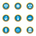 Energy carrier icons set, flat style