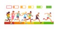 Energy charge. Level of accumulators, full, low and empty energy indicators, competition success measurement, marathon