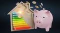 Energy chart rating and piggy bank illustration 3D rendering