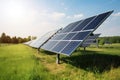 energy company, setting up solar power plant in sunny rural landscape