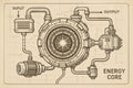 Energy core diagram featuring simple composition demonstrating input and output connections in futuristic power system Royalty Free Stock Photo