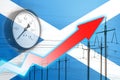 Energy crisis. Graph on the background of the flag of Scotland. Global energy crisis concept. Increased electricity consumption.