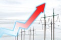 Energy crisis. Power line and graph arrow. Concept of global energy crisis. Increase in electricity consumption. Arrow on the