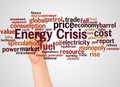 Energy crisis word cloud and hand with marker concept Royalty Free Stock Photo