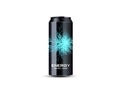 Energy drink contained in metal can with electricity lightning element, teal background 3d illustration