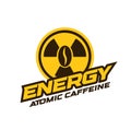 Energy drink logo, modern concept. Atomic caffeine banner concept. Coffee power abstract emblem. Isolated vector poster.