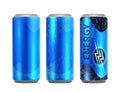 Energy drink metal can. Realistic aluminium cans of cold coffee. Drinks bottle with water drops vector mockup Royalty Free Stock Photo