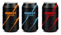 Energy drink tin can with many fresh juice drops. Template Tin package design Royalty Free Stock Photo