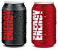 Energy drink tin can red and black with many water drops Royalty Free Stock Photo