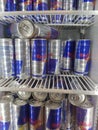 Energy drinks. Refrigerator full of energy drinks