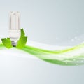 Energy Efficiency Bulb, on green waves, Eco background. Royalty Free Stock Photo