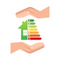 Energy efficiency chart and house concept. Home icon vector. Solar power. Green home. Vector stock illustration. Royalty Free Stock Photo