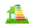 Energy efficiency chart and house concept. Home icon vector. Solar power. Green home. Vector stock illustration. Royalty Free Stock Photo