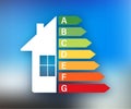 Energy efficiency chart and house concept. Home icon vector. Solar power. Green home. Vector stock illustration. Royalty Free Stock Photo