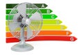 Energy efficiency chart with table fan, 3D rendering Royalty Free Stock Photo