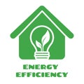 Energy efficiency icon with green house and lightbulb with green leaves inside. Eco concept Royalty Free Stock Photo