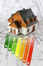 Energy efficiency label for house / heating and money savings - model of a house