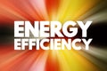 Energy Efficiency - means using less energy to get the same job done, text concept background