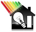Energy Efficiency - Model House and Light Bulb Royalty Free Stock Photo