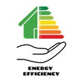 Energy efficient concept with classification graph sign on hand icon. House energy rating. Vector