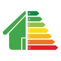 Energy efficient concept with classification graph sign. House energy rating with half house icon