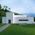 Energy efficient concrete modern house on the hill