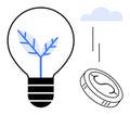 Energy-efficient growth concept with lightbulb, leaf, coin, and rain cloud Royalty Free Stock Photo