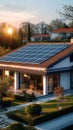 Energy efficient home House features bituminous tile roof, highlighting renewable energy Royalty Free Stock Photo