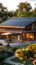 Energy efficient home House features bituminous tile roof, highlighting renewable energy Royalty Free Stock Photo