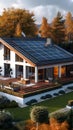 Energy efficient home House features bituminous tile roof, highlighting renewable energy Royalty Free Stock Photo
