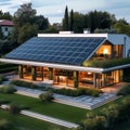 Energy efficient home House features bituminous tile roof, highlighting renewable energy Royalty Free Stock Photo