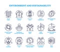 Energy efficient house icons for sustainable home outline collection set Royalty Free Stock Photo